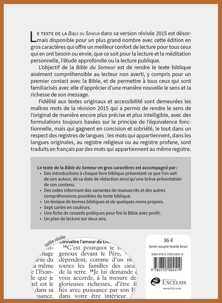 Image #1 du produit Bible Semeur gros caractères textile semi-souple brun foncé