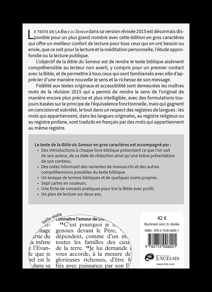Image #1 du produit Bible Semeur gros caractères semi-souple textile noire tranche dorée