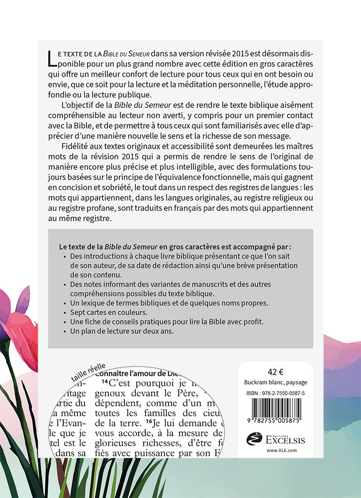 Image #1 du produit Bible Semeur gros caractères semi-souple textile blanche illustrée