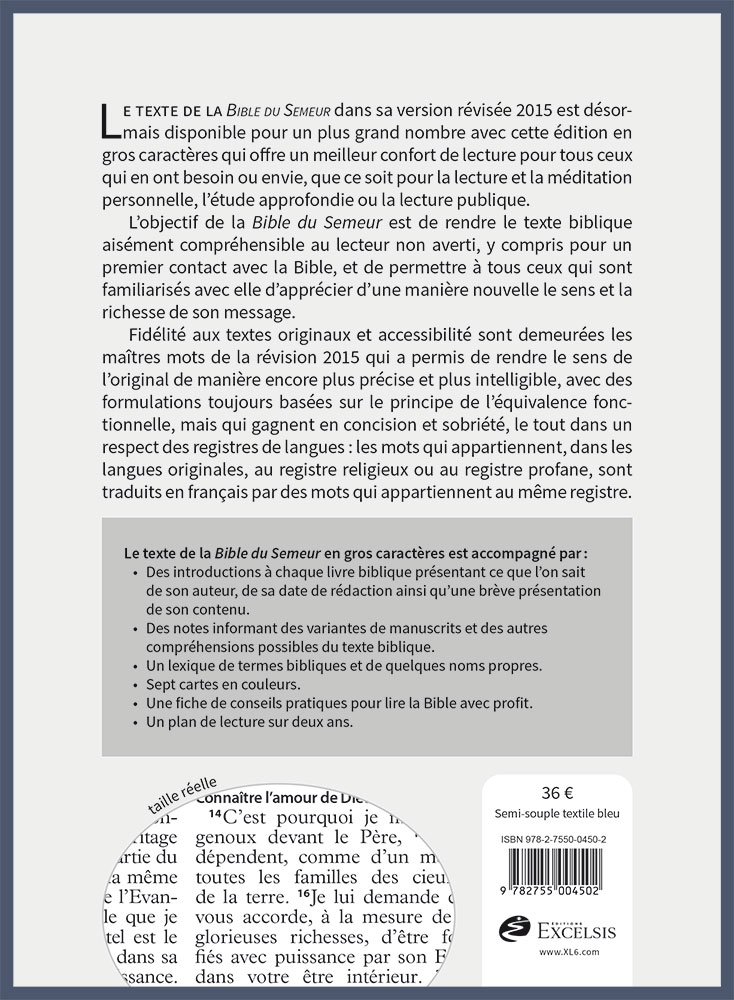 Image #1 du produit Bible Semeur gros caractères semi-souple textile bleu