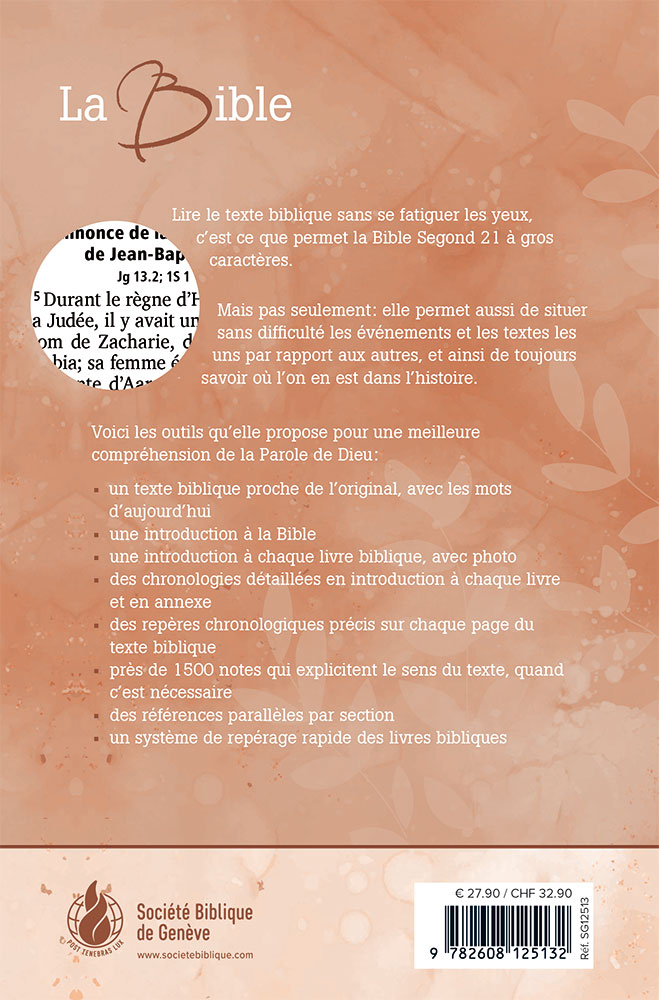 Image #1 du produit Bible SG 21 gros caractères rigide illustré fleuri